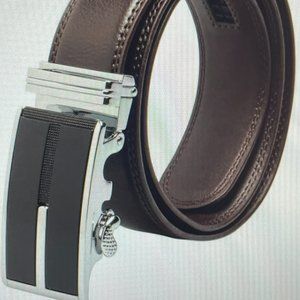 NEW LARGE BROWN - Men’s Premium Leather Dress Belt With Sliding Automatic Buckle